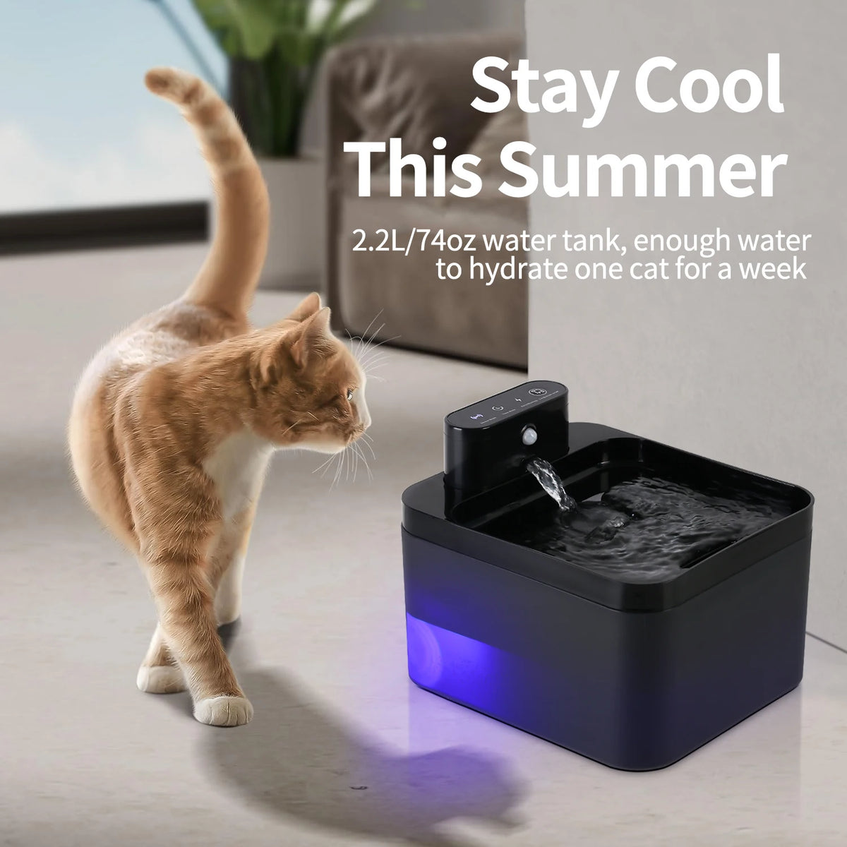 2.2L Automatic Cat Water Fountain Rechargeable Sensor Wireless Pet Dog Drinker