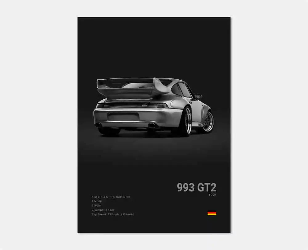 Pop B&W German Luxury Super Sport Car Canvas Poster 911 GT3 RS Turbo 918 993 GT4