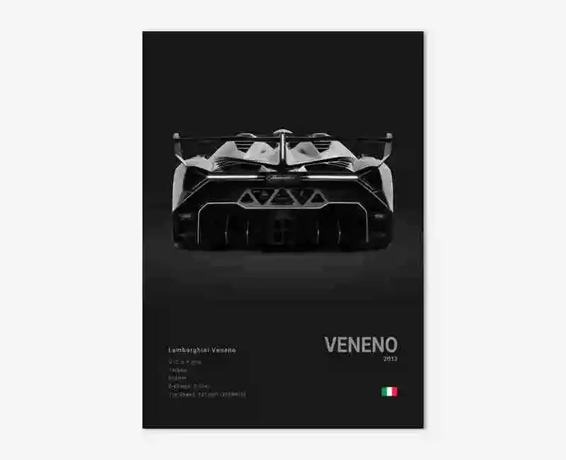 B&W Canvas Poster Luxury Supercar Lamborghini SUV SVJ Wall Art Garage Mancave