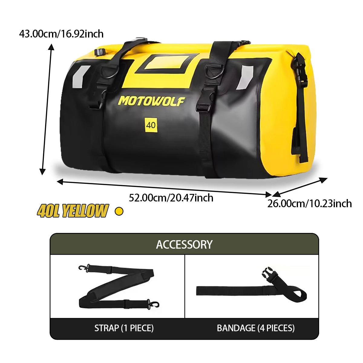 Motorcycle Waterproof Dry Bag 40L 66L Luggage Roll Pack Tail Seat Bag Holdall