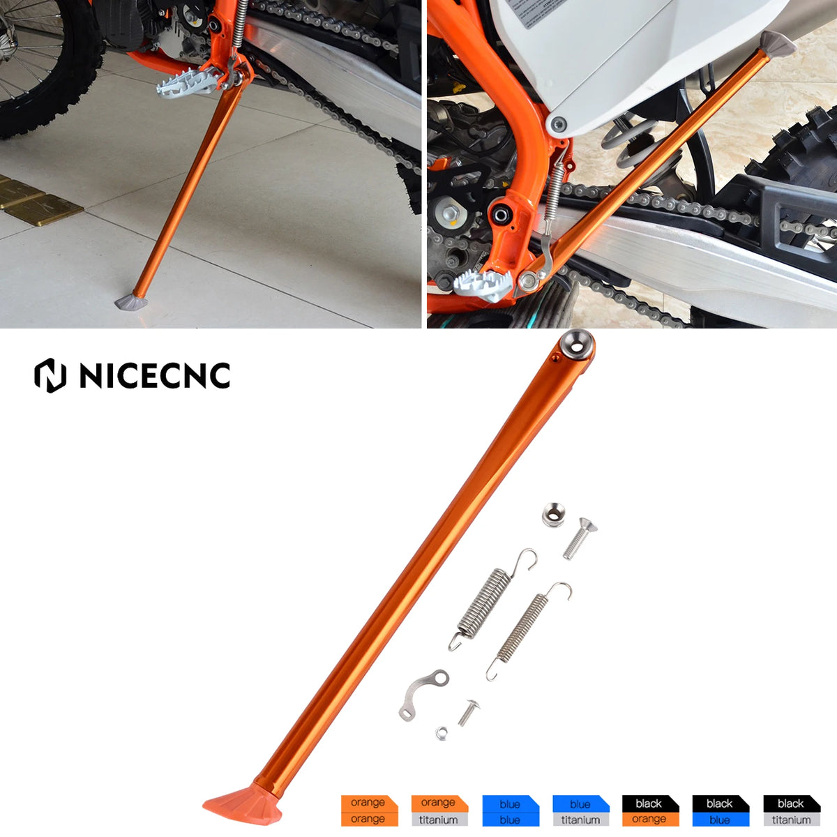 NICECNC Kickstand Side Stand + Spring Kit, KTM EXC XCW XC-F 2008-2023 Husqvarna