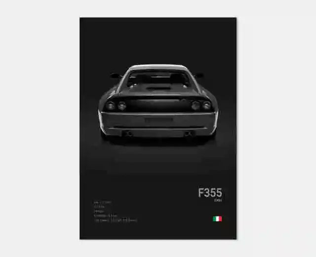 Pop B&W Italy Super Sport Car Canvas Poster Wall Art Garage F40 GTO GTB Mancave