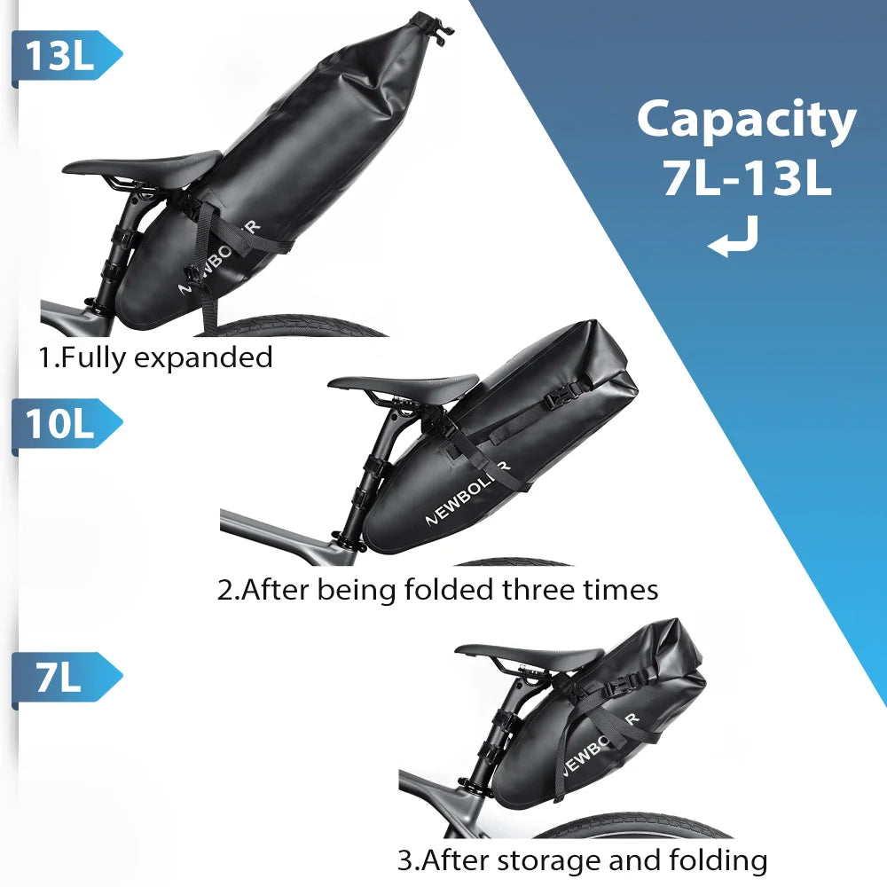 13L Waterproof Bicycle Saddle Tail Bag MTB Road Bike Luggage Touring eatpost