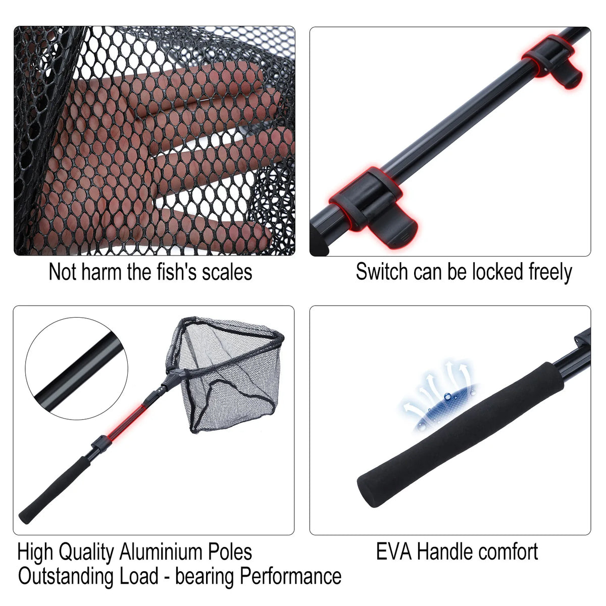 Portable Retractable Fishing Net 75/95/115cm for Bass, Carp, Trout, Multifilament