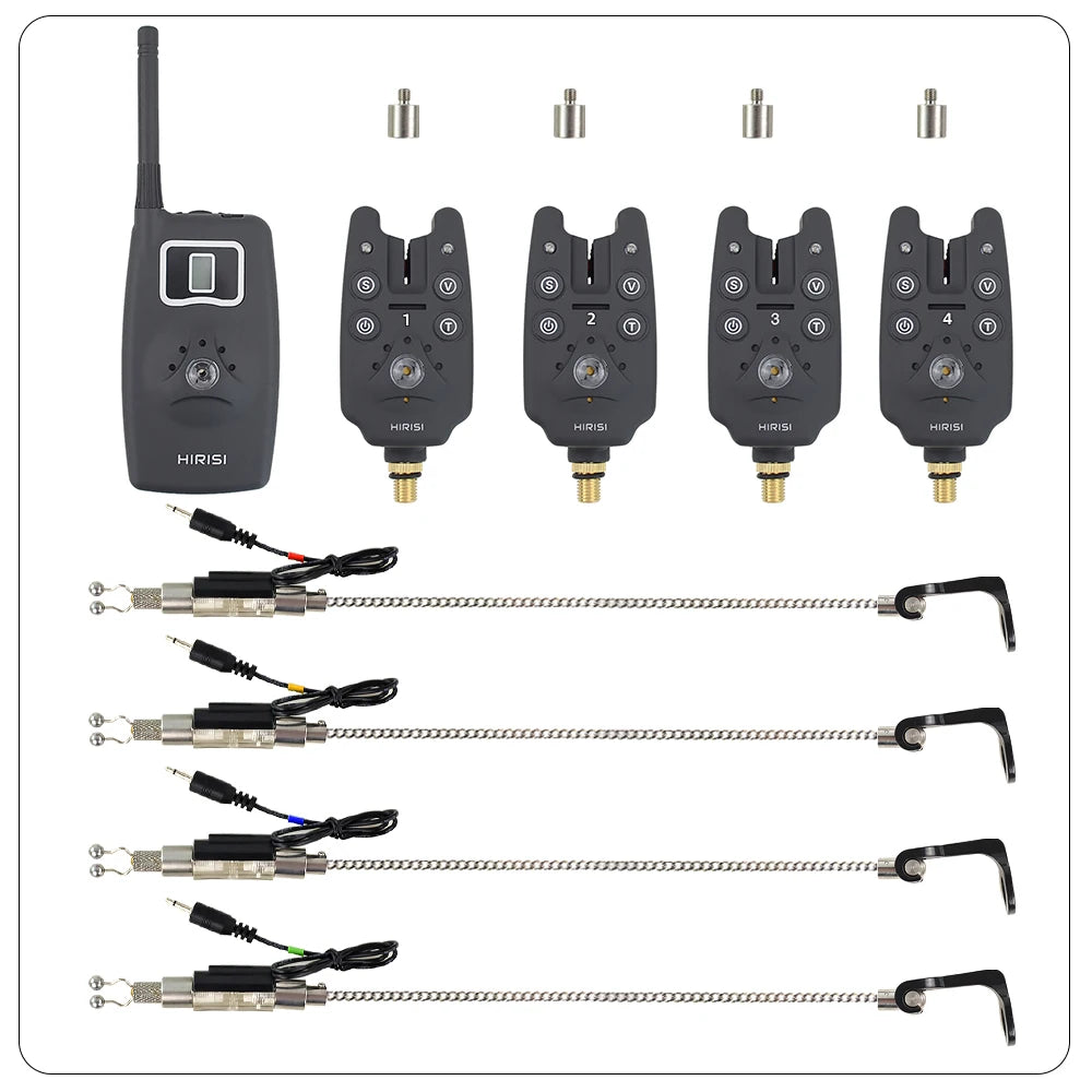 Wireless Carp Fishing Bite Alarm Set 1+4 w/ 4 LED Swingers B1203S-D