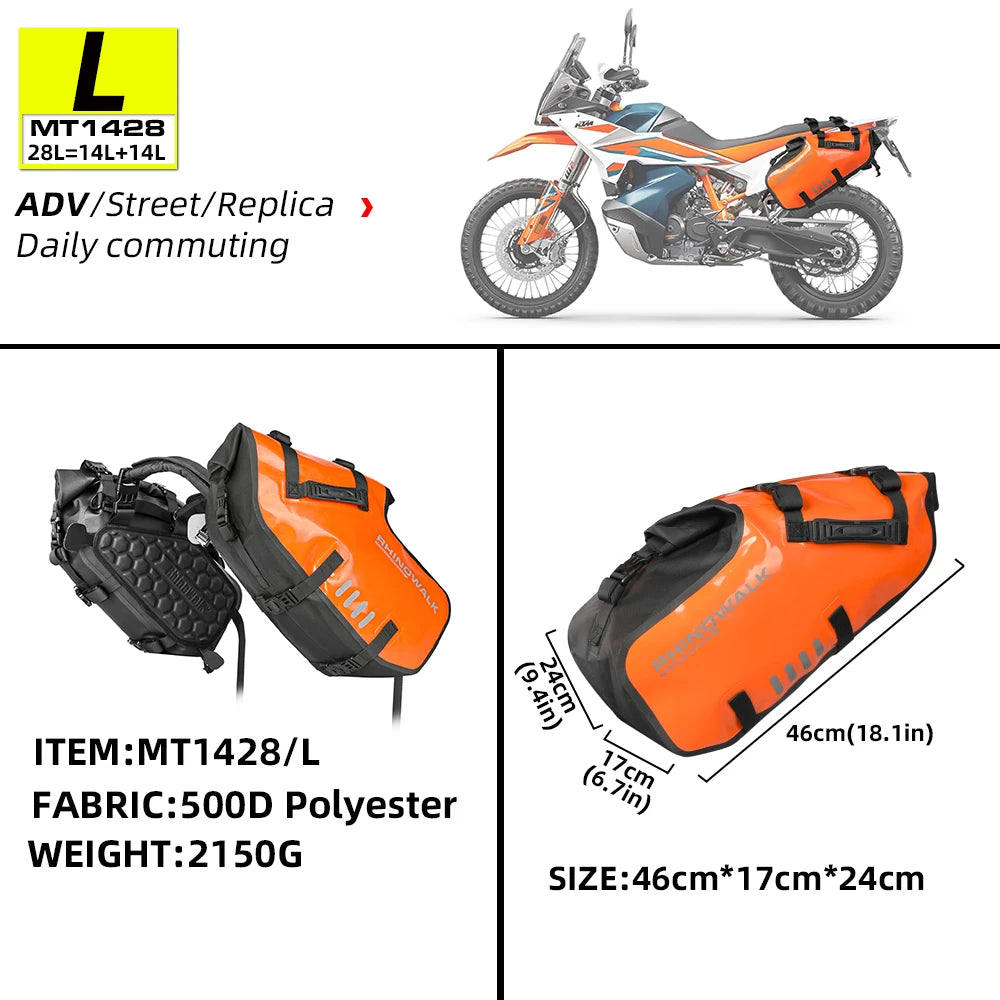 Rhinowalk Motorcycle Side Bags 100% Waterproof 18L/28L/48L Large-Capacity Panniers