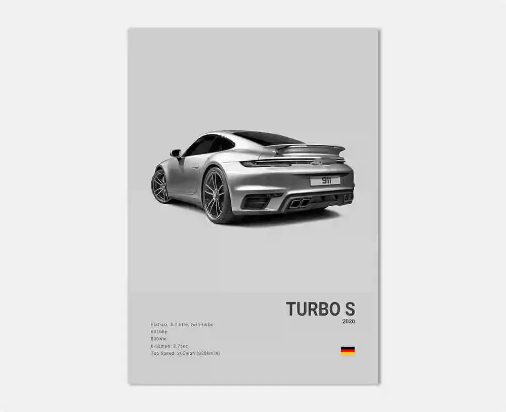 Pop B&W German Luxury Super Sport Car Canvas Poster 911 GT3 RS Turbo 918 993 GT4