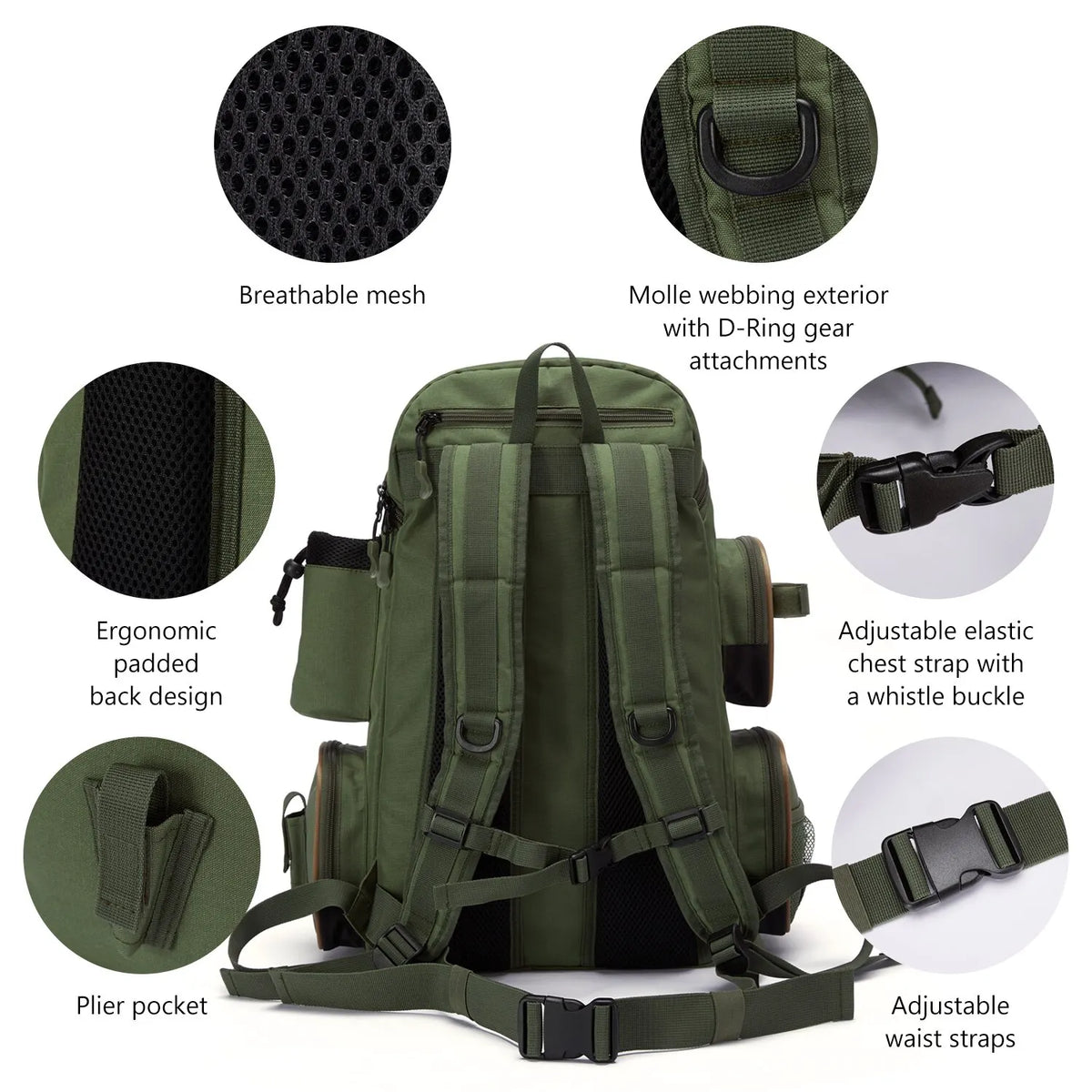 Bassdash Fishing Tackle Backpack - Lightweight Tactical Gear Bag 600D Polyester