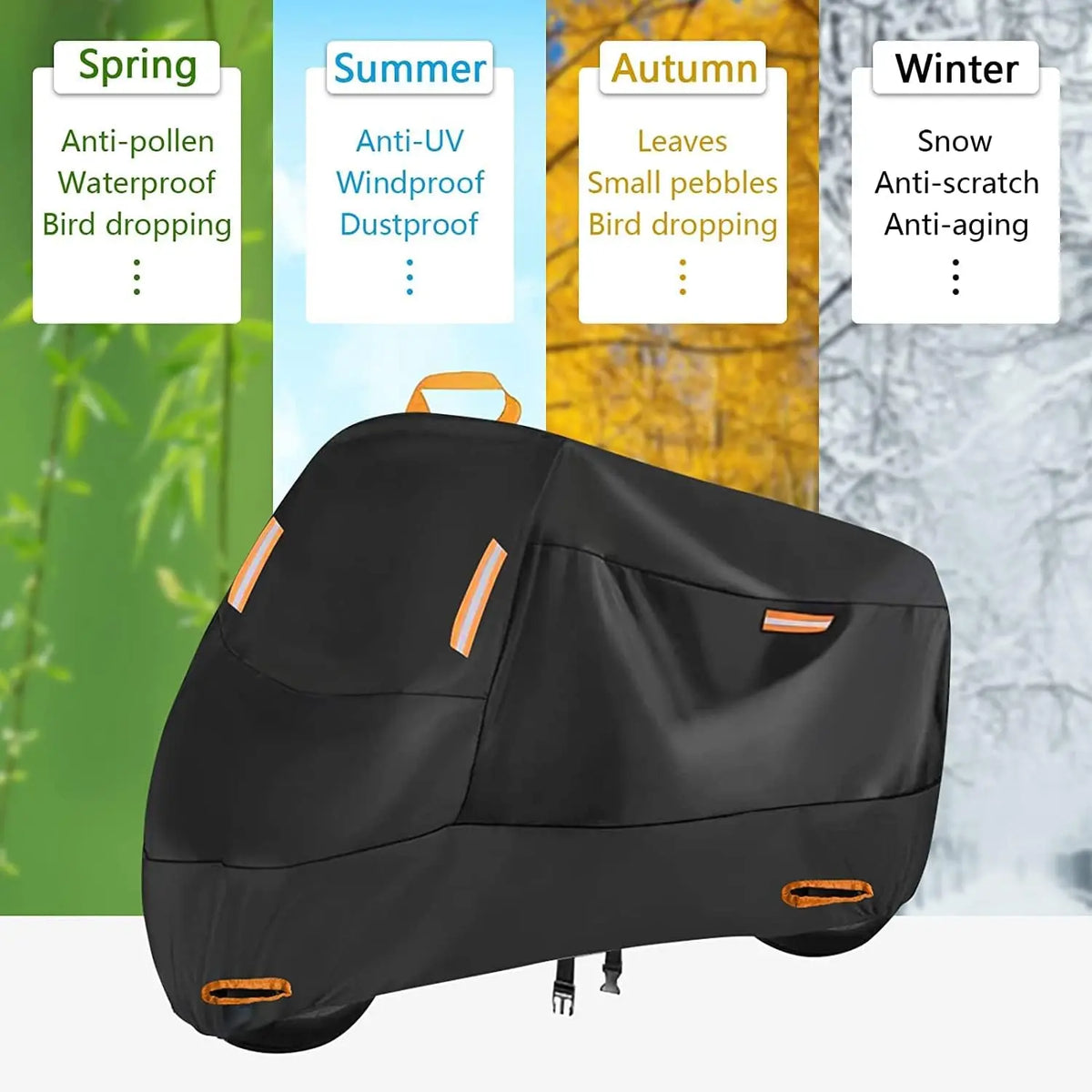 Motorcycle Cover Waterproof Dust UV Protective All-Season Motorbike Cover 300D