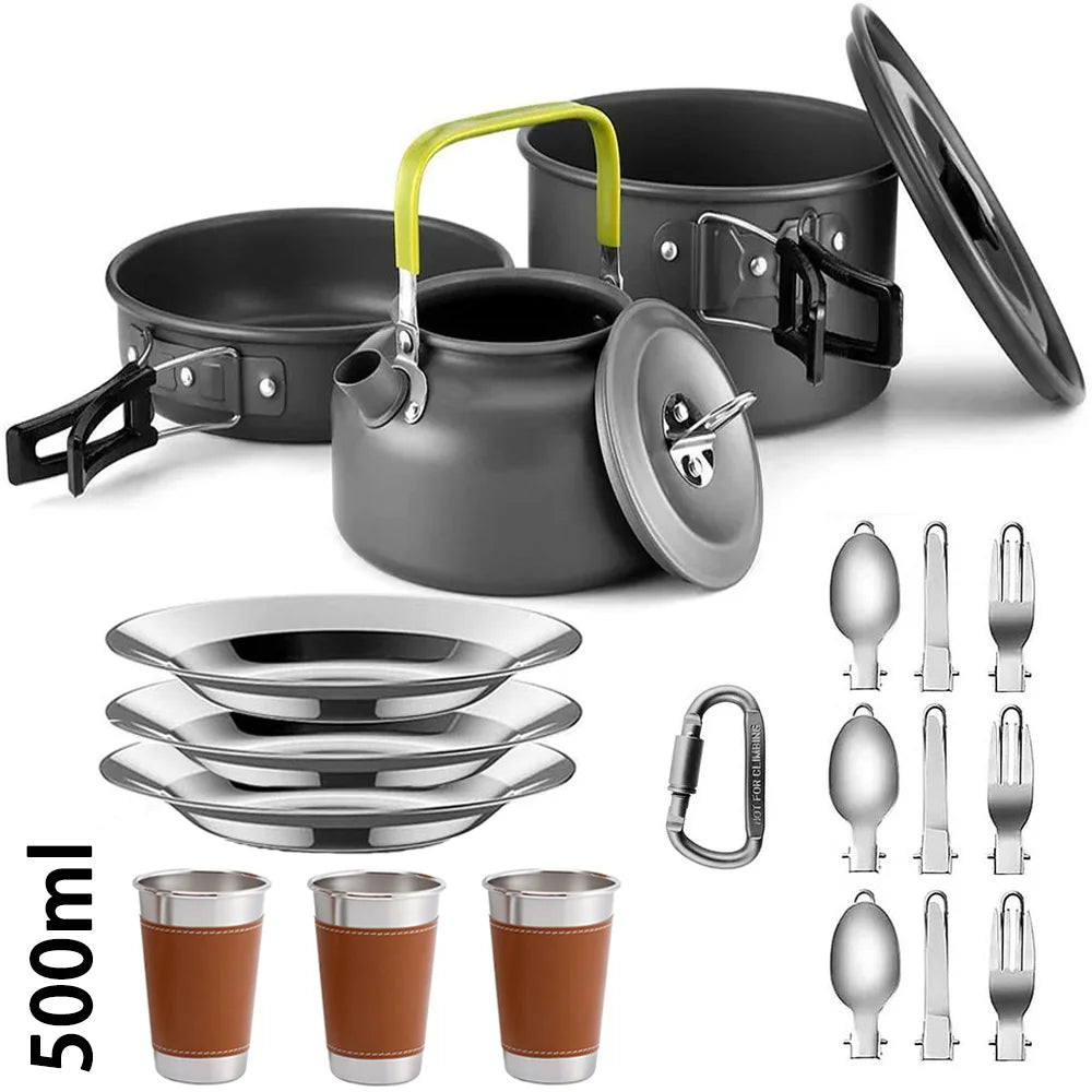 Camping Cookware Set Outdoor Picnic Travel Teapot Non-Stick Pots for 2-3 People
