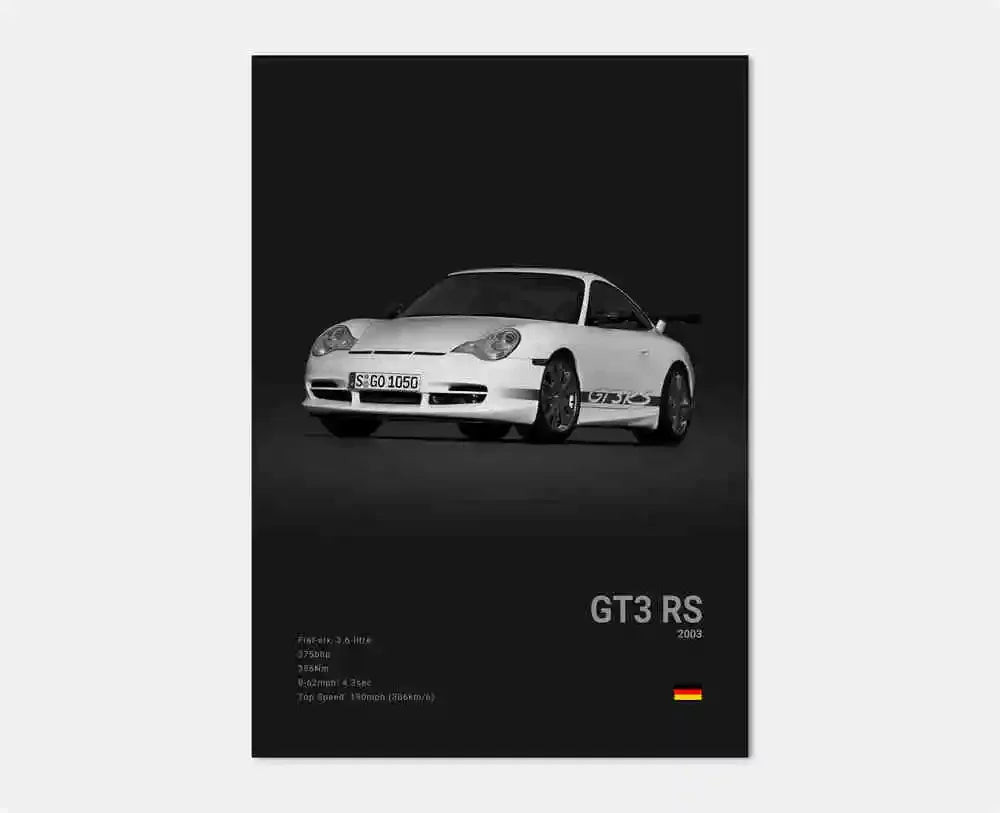 Pop B&W German Luxury Super Sport Car Canvas Poster 911 GT3 RS Turbo 918 993 GT4