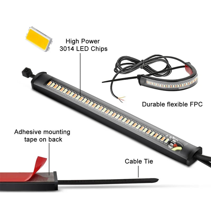 2PCS 12V LED Fork Strip Turn Signal DRL Lights Amber/White for Motorcycle