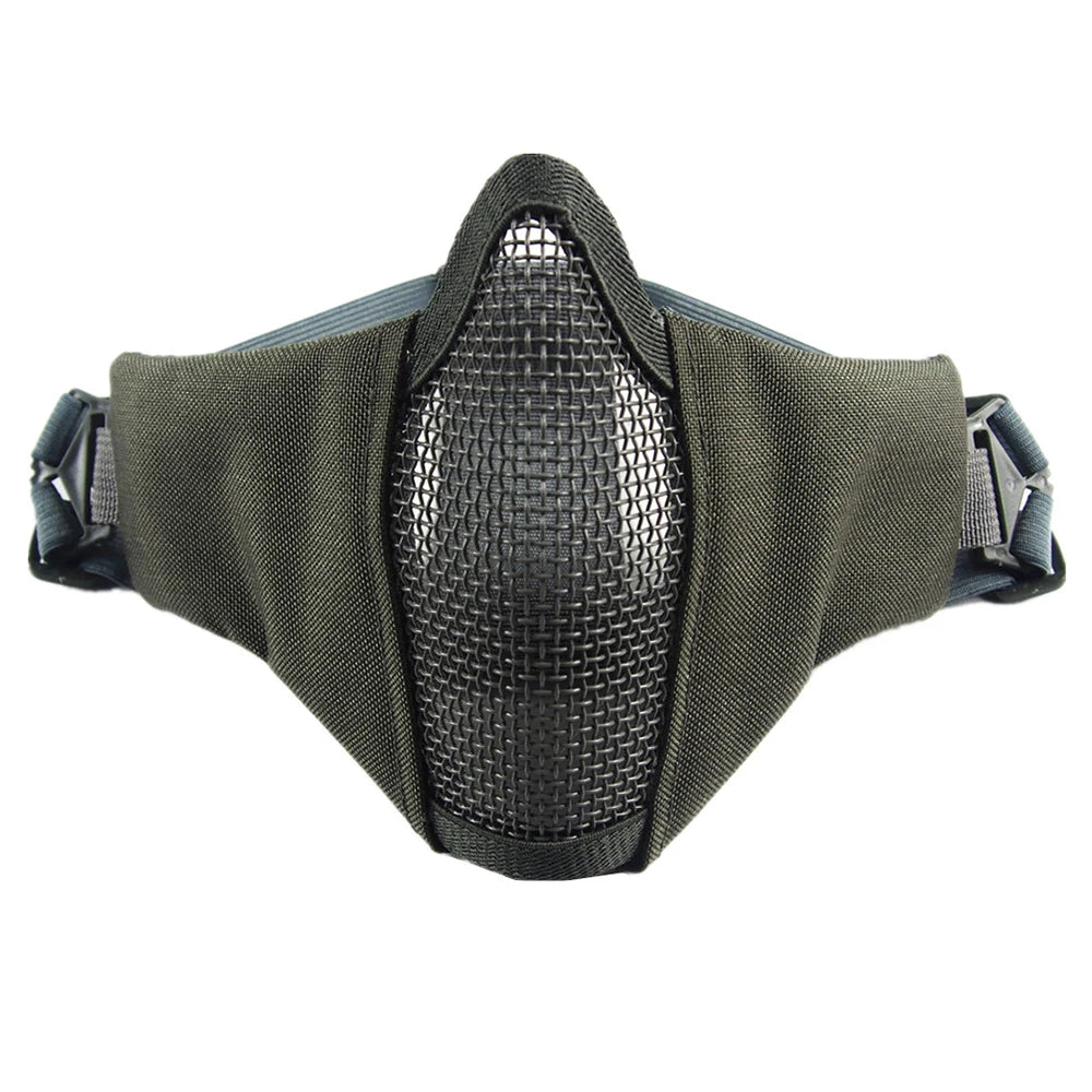 Tactical Airsoft Mask Half Face Steel Mesh Adjustable Face Protection Gear