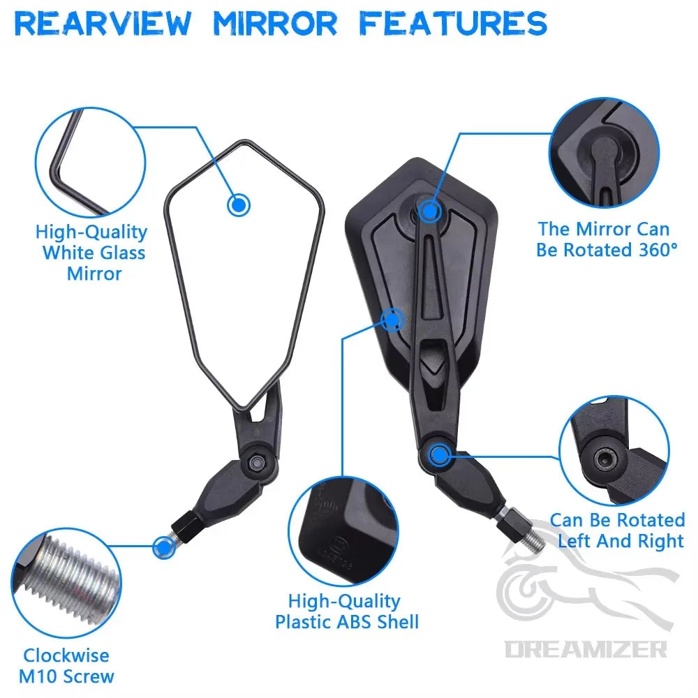 Universal M10 Motorcycle Rearview Mirrors - Honda KTM Suzuki Streetfighter ADV