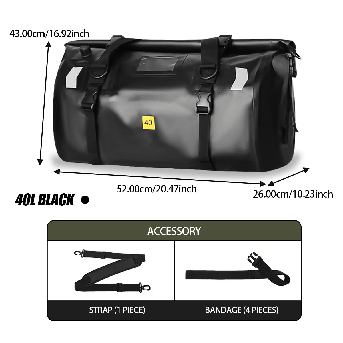 Motorcycle Waterproof Dry Bag 40L 66L Luggage Roll Pack Tail Seat Bag Holdall