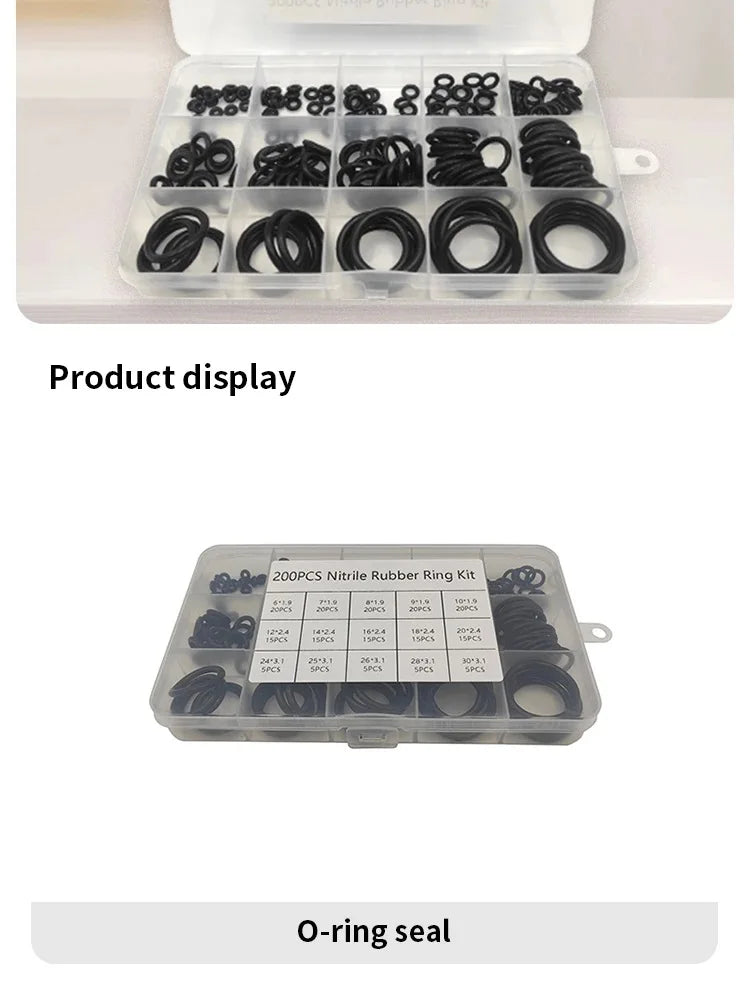 Rubber O Ring Set - 200pcs / 225pcs High-Pressure Sealing Gasket Repair Kit