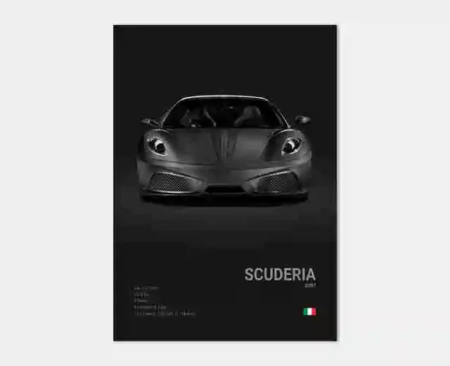 Pop B&W Italy Super Sport Car Canvas Poster Wall Art Garage F40 GTO GTB Mancave