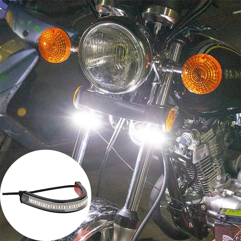 2PCS 12V LED Fork Strip Turn Signal DRL Lights Amber/White for Motorcycle
