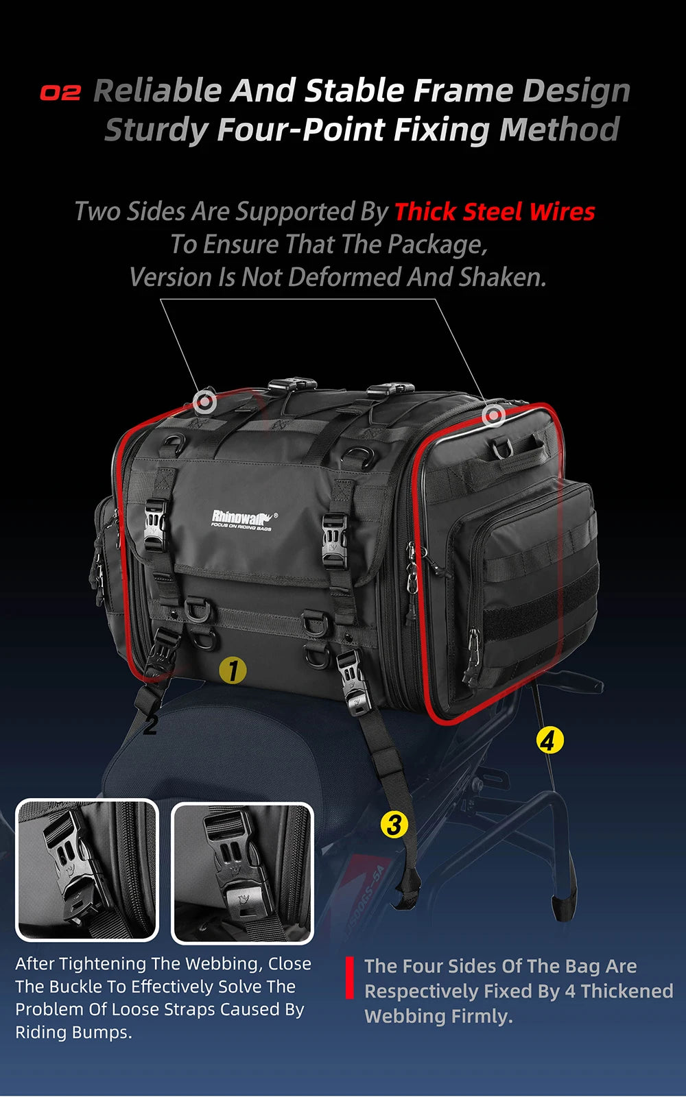Rhinowalk Motorcycle Waterproof Tail Bag Expandable Luggage 19L-80L