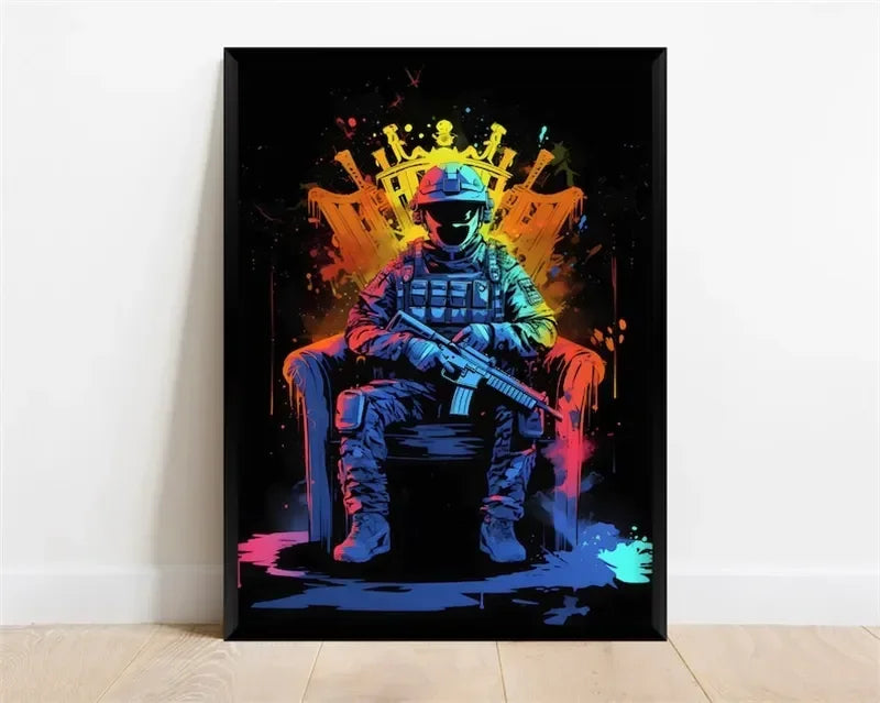 Pop Neon Video Game Character Canvas Wall Art Gamepad Headphones Gaming Room