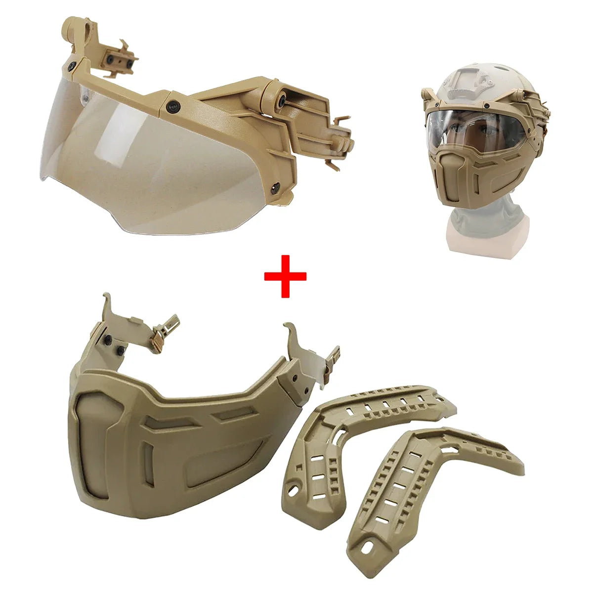 Tactical FAST Helmet Half Face Mask with Flip Goggles for Airsoft Paintball Hunting