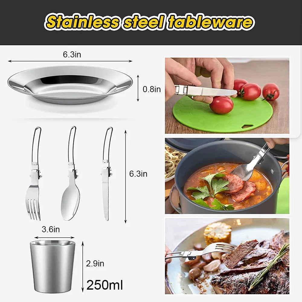 Camping Cookware Set Outdoor Picnic Travel Teapot Non-Stick Pots for 2-3 People