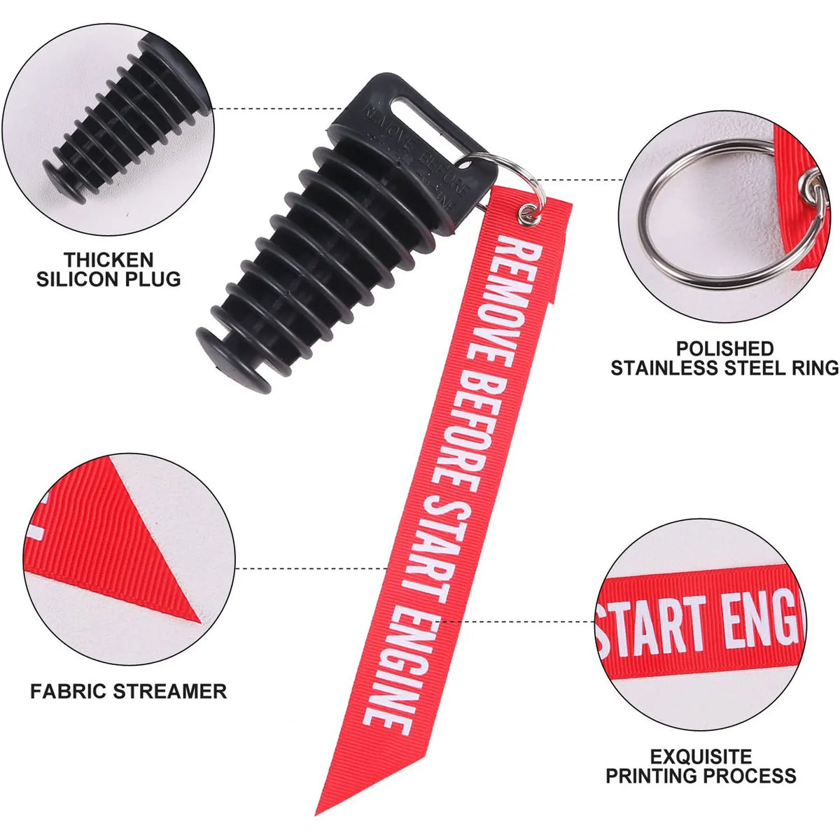 1.07" - 1.85" Exhaust Pipe Plug Motorcycle Silencer Wash Plug with Red Streamer
