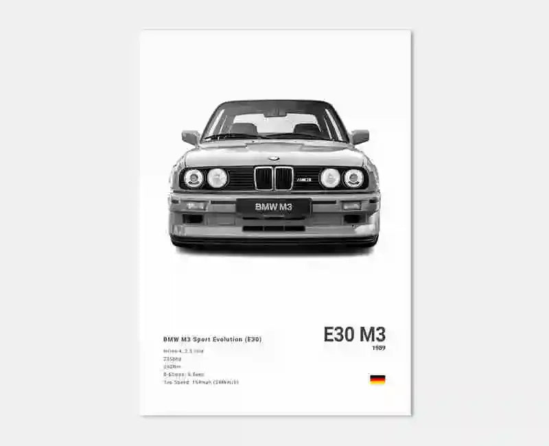 Pop B&W Luxury Car Canvas Poster Mancave Supercar MSport F80 M3 M140 GTR F87 G80