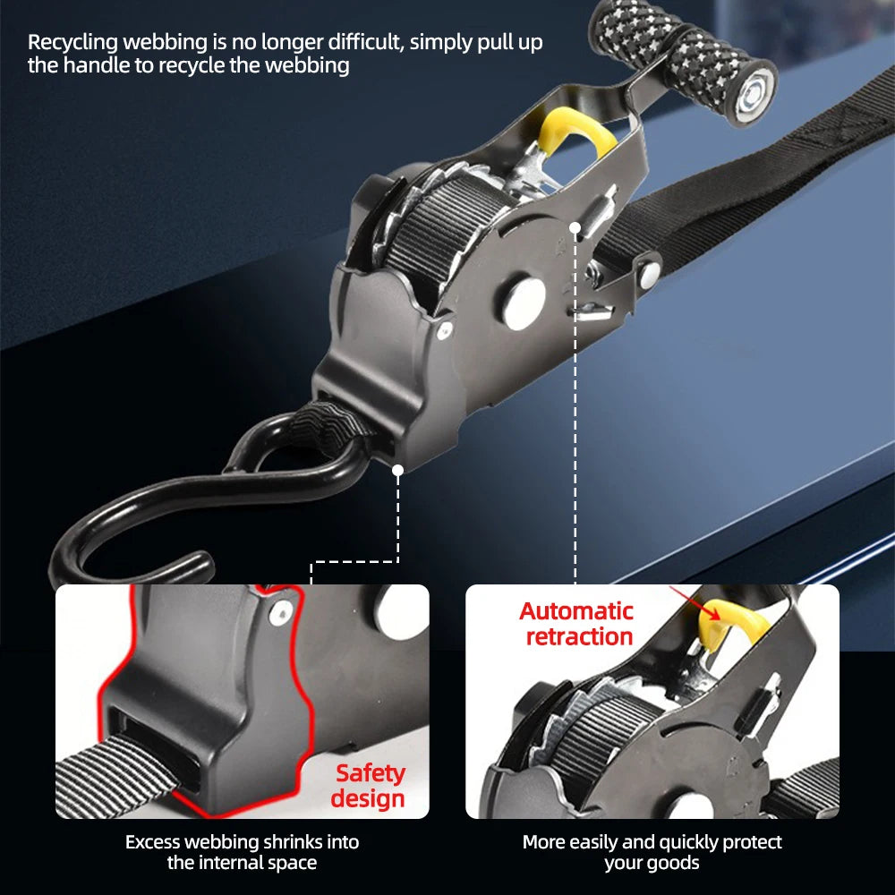 Retractable Ratchet Strap Auto Tie Down Load for Car Van Trailer Motorcycle
