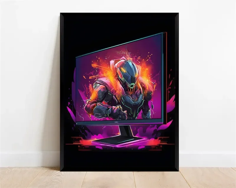 Pop Neon Video Game Character Canvas Wall Art Gamepad Headphones Gaming Room