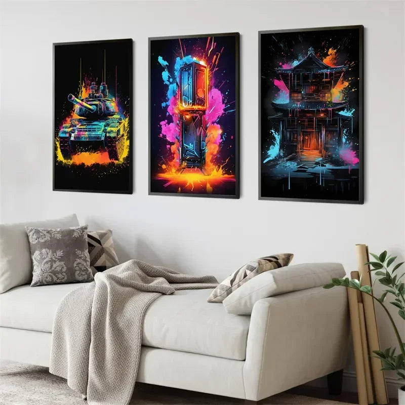 Pop Neon Video Game Character Canvas Wall Art Gamepad Headphones Gaming Room