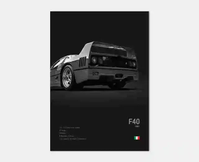 Pop B&W Italy Super Sport Car Canvas Poster Wall Art Garage F40 GTO GTB Mancave