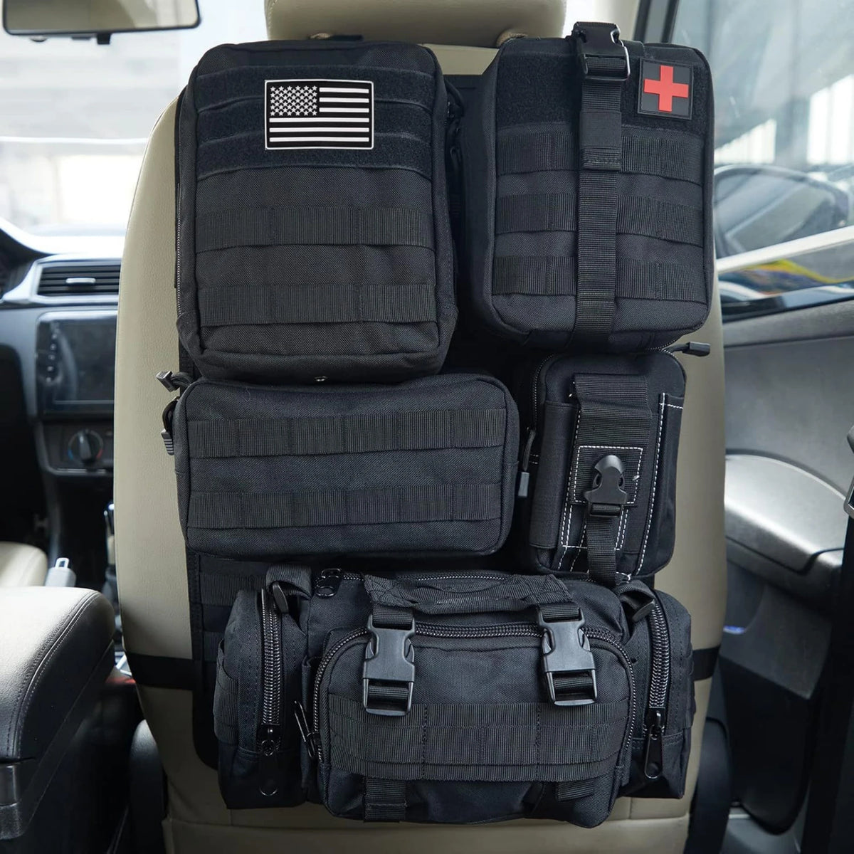 Tactical Car Backseat Hanging Storage Bags – Multi-Pocket, organiser, First Aid,