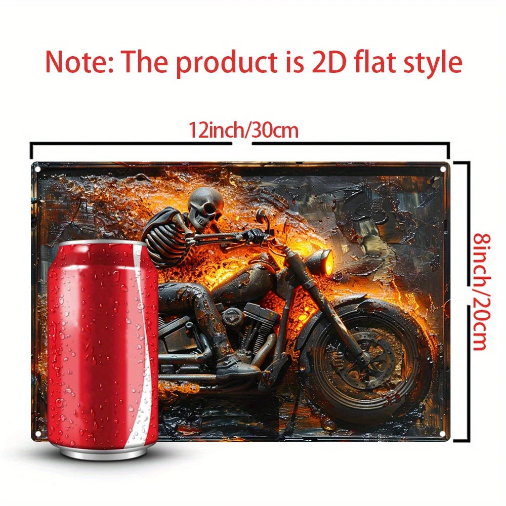 Skeleton on Motorcycle Metal Sign, Vintage Wall Art Garage Bar Bedroom Studio