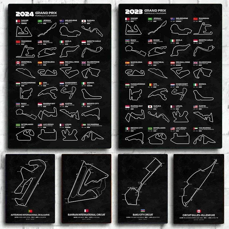 F1 Racing Track Poster Canvas Prints Monaco, Silverstone, Spa, Le Mans - Mancave