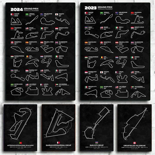 F1 Racing Track Poster Canvas Prints Monaco, Silverstone, Spa, Le Mans - Mancave