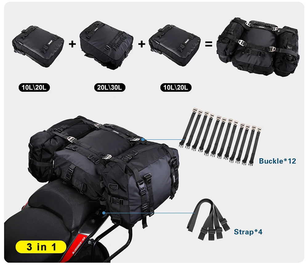 Rhinowalk Motorcycle Saddle Luggage Waterproof Rear Seat Bag 10L 20L 30L