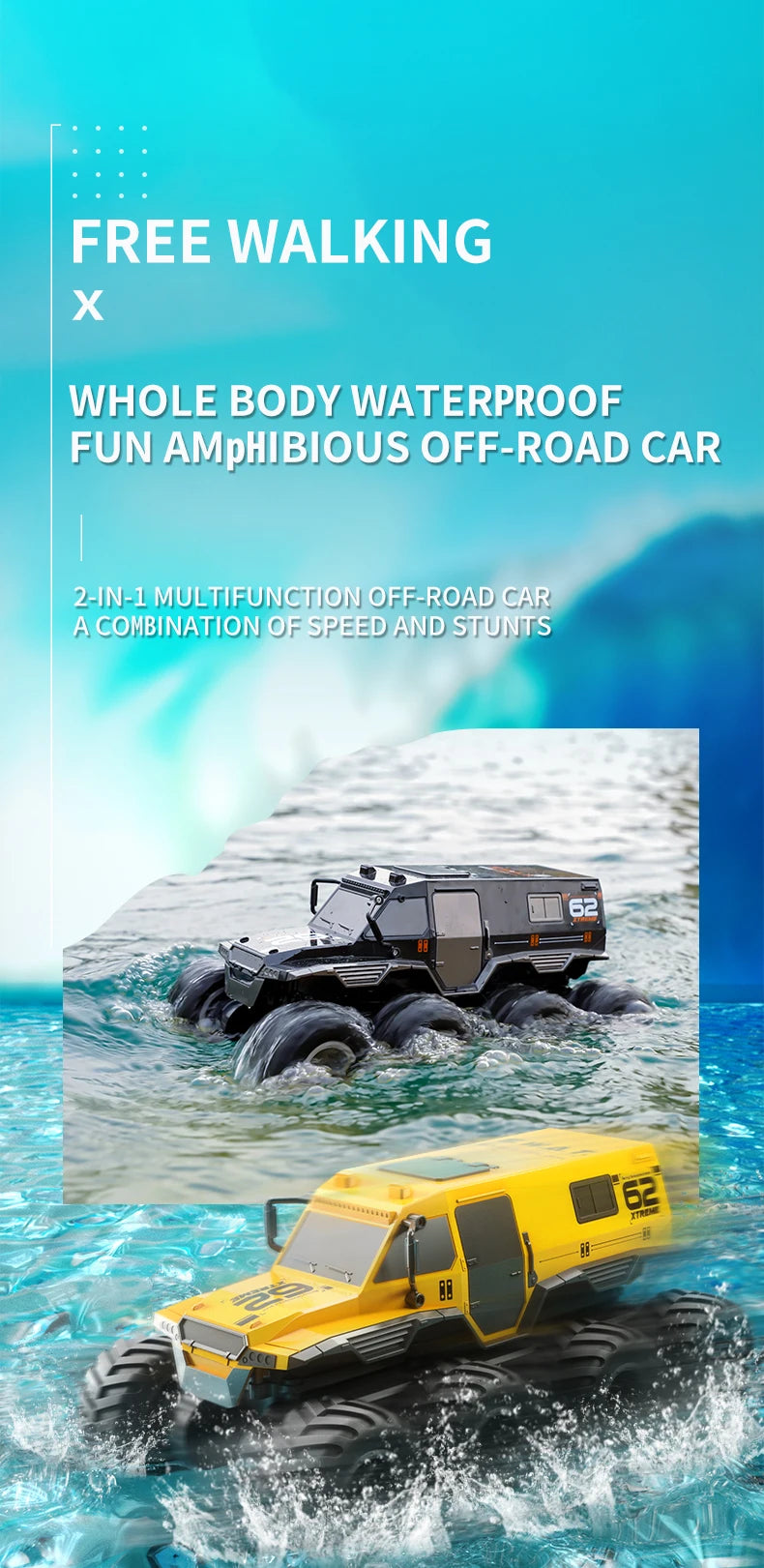 8X8 RC Car 8WD Amphibious Off-Road Stunt Truck 2.4G Waterproof Racing Crawler