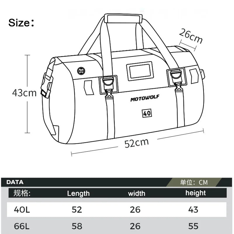 Waterproof Motorcycle Tail Bag 40/66L KTM BMW Yamaha Moto Luggage High Capacity
