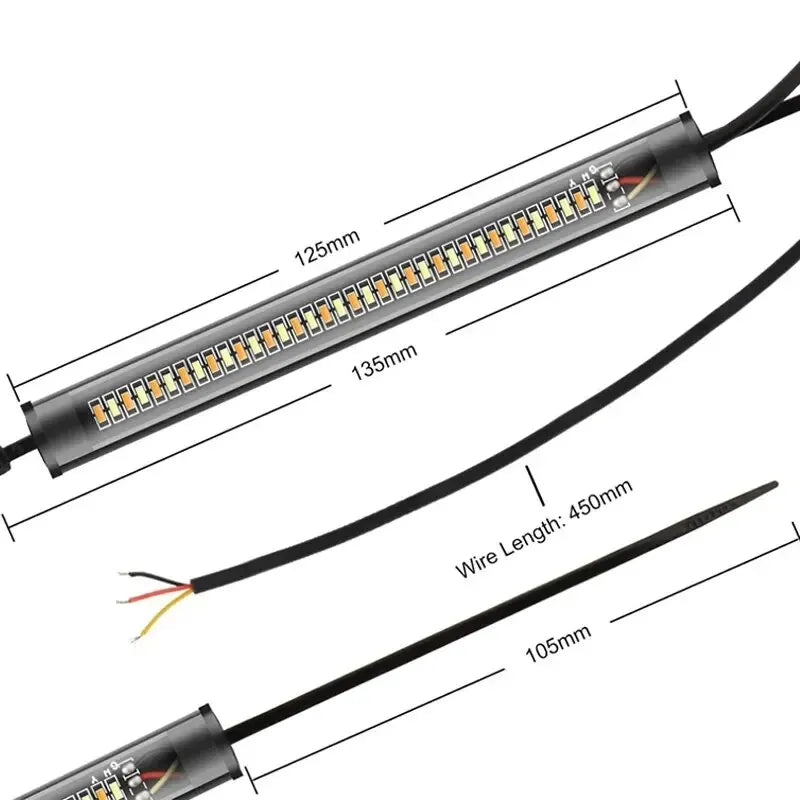 2PCS 12V LED Fork Strip Turn Signal DRL Lights Amber/White for Motorcycle