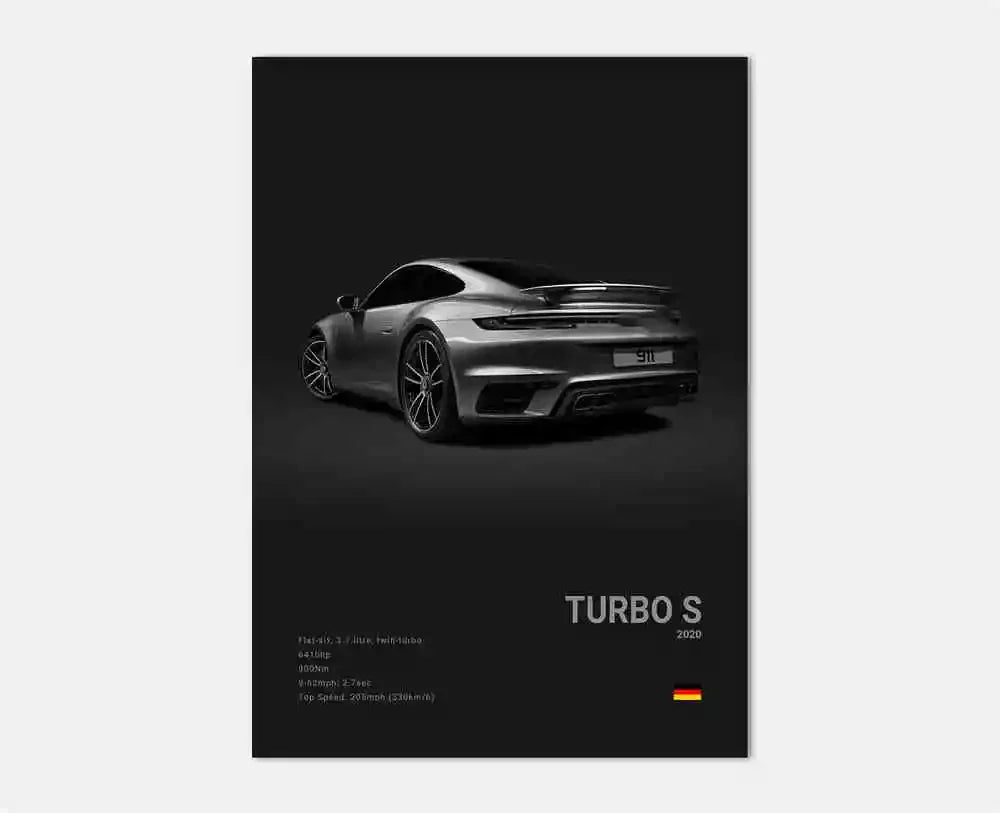 Pop B&W German Luxury Super Sport Car Canvas Poster 911 GT3 RS Turbo 918 993 GT4