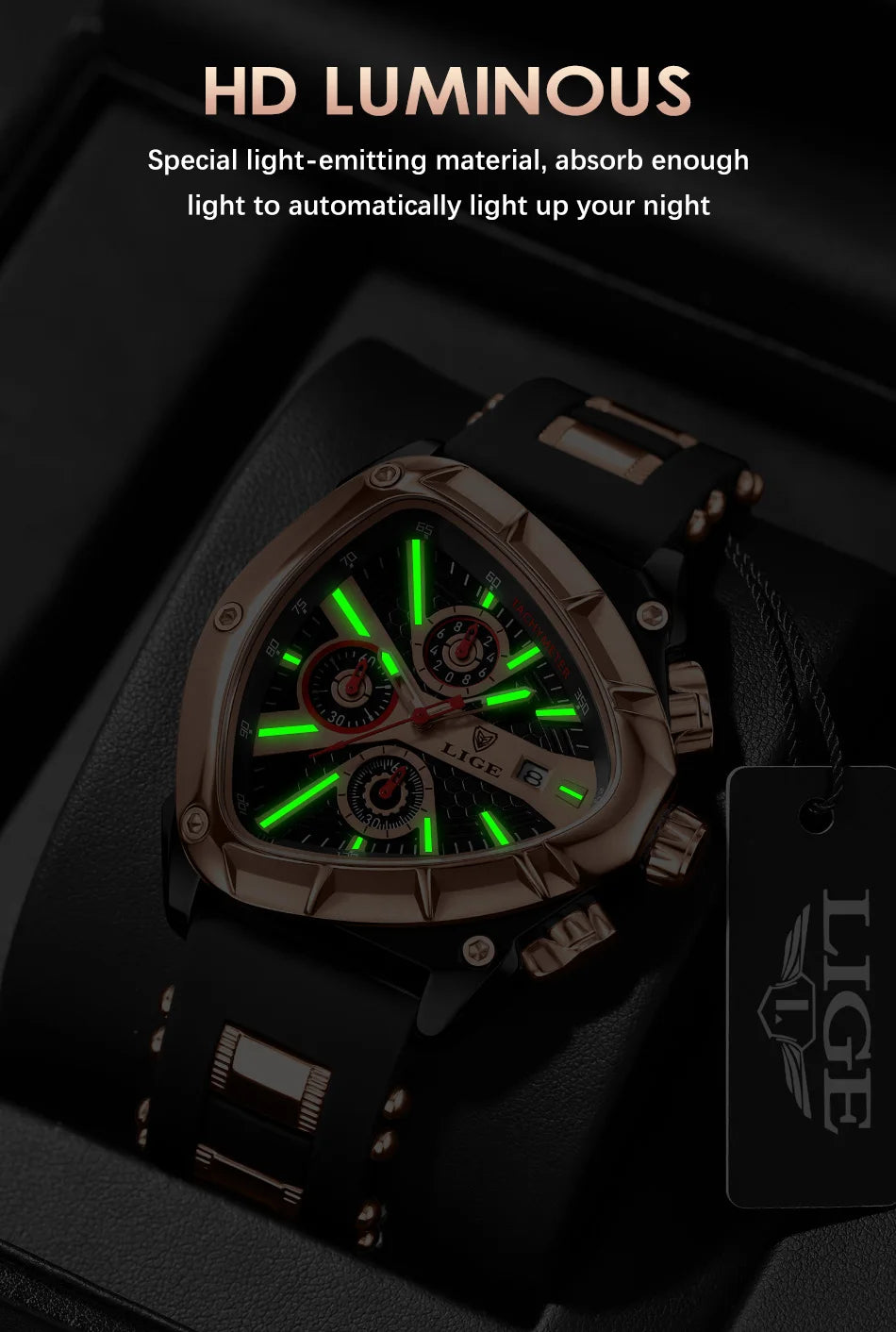 LIGE Original Luxury Men's Watch with Box choice of finish, Perfect Gift
