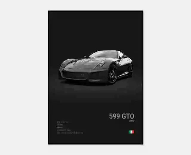 Pop B&W Italy Super Sport Car Canvas Poster Wall Art Garage F40 GTO GTB Mancave