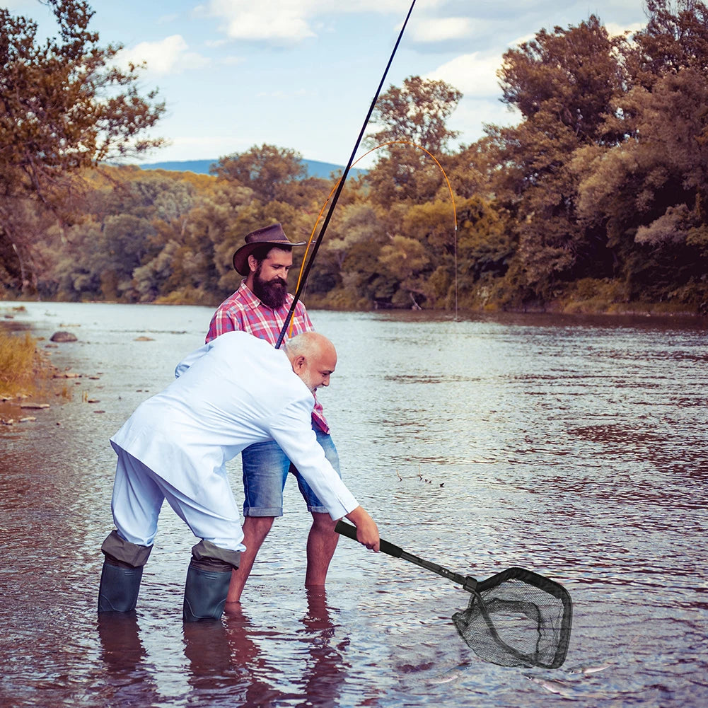 Floating Fishing Net with Telescopic Pole - Rubber Coated, Foldable, 80-100CM