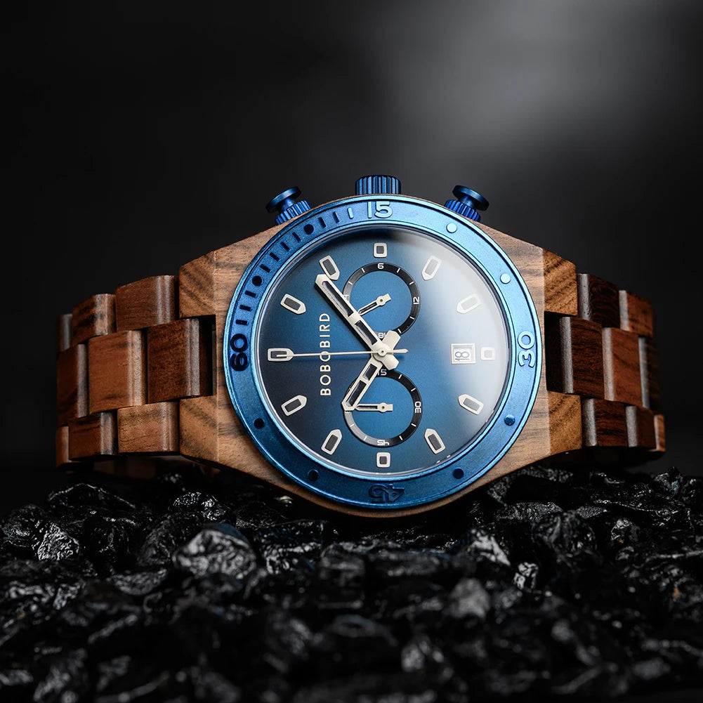 BOBO BIRD Men’s Wooden Chronograph Watch – Business Style with Date Display