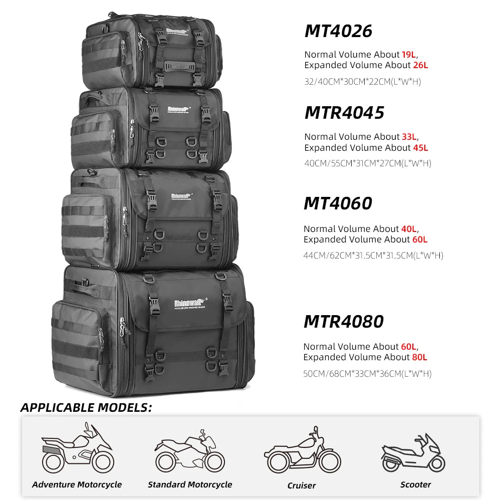 Rhinowalk Motorcycle Waterproof Tail Bag Expandable Luggage 19L-80L
