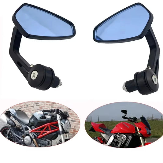Pair 7/8" Motorcycle Handle bar End Mirrors with Smoke Blue Lens, Universal Fit