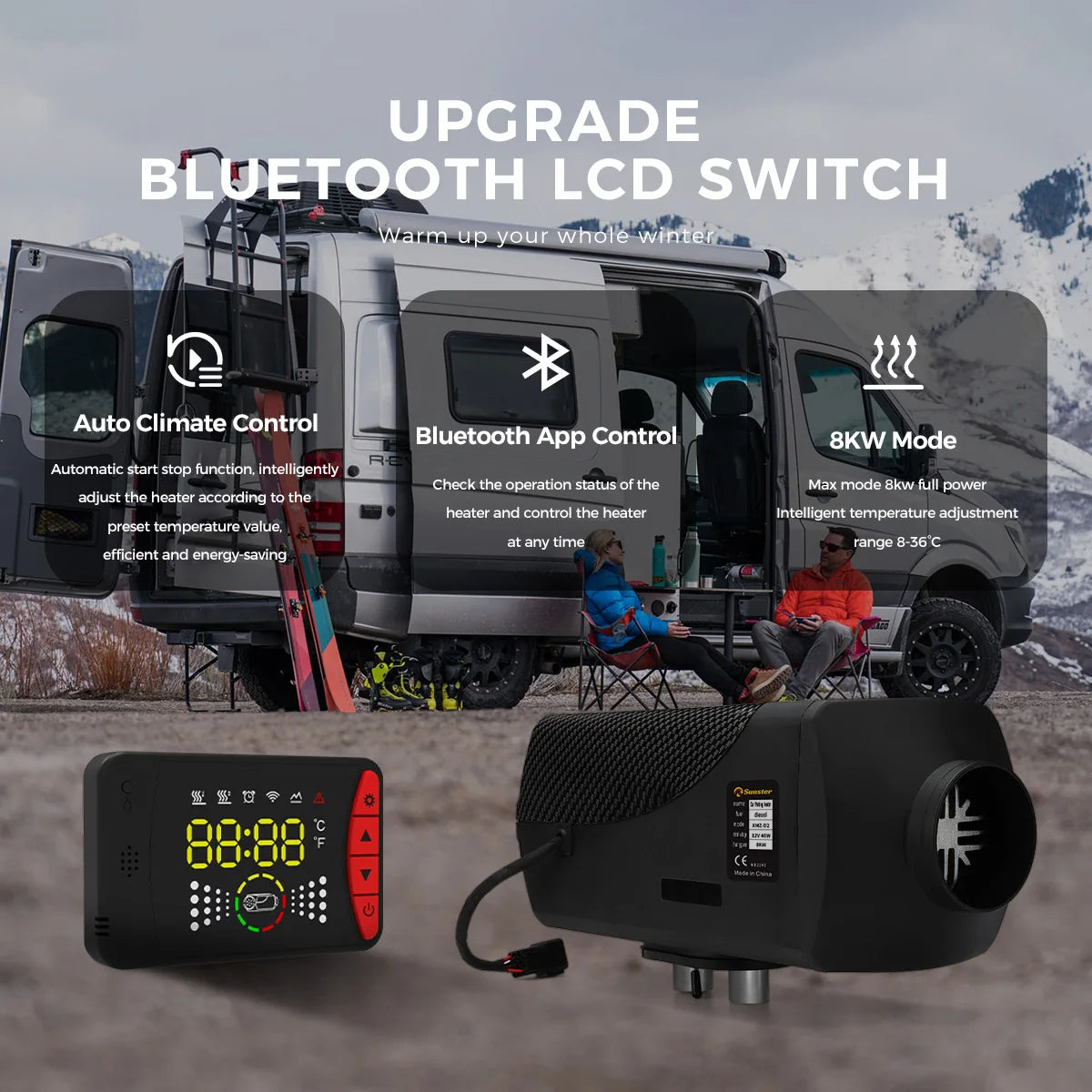 8KW 12V Diesel Air Heater w/Bluetooth App & Remote, RV Truck Camper UK STOCK