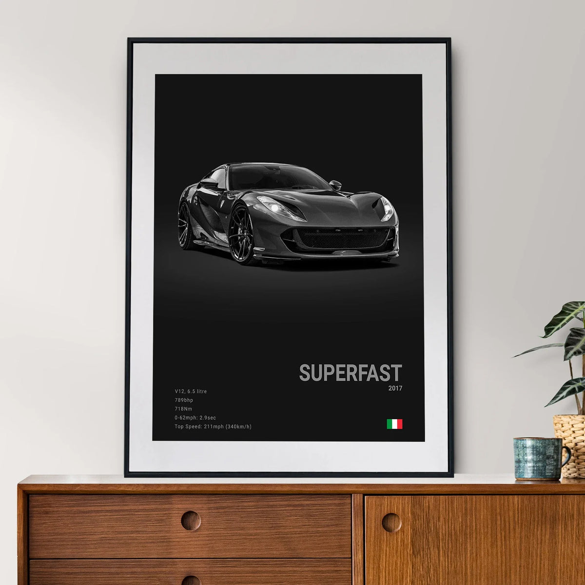 Pop B&W Italy Super Sport Car Canvas Poster Wall Art Garage F40 GTO GTB Mancave