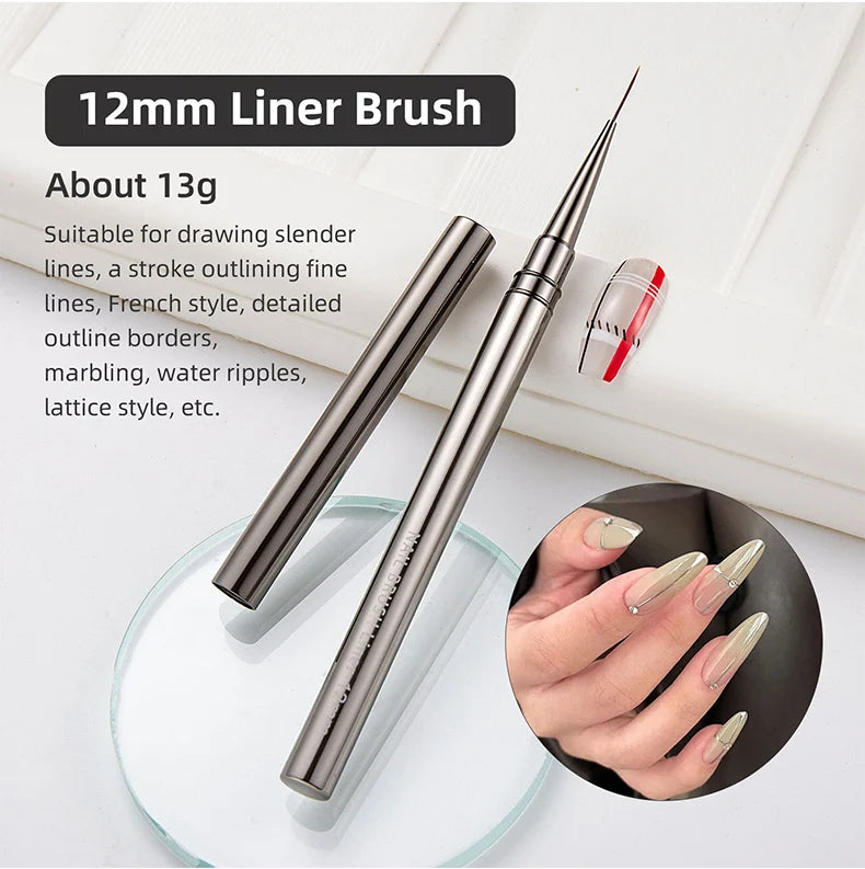 5PC Nail Art Liner Brushes Set - Metal Handle, Acrylic UV Gel Paint DIY Manicure